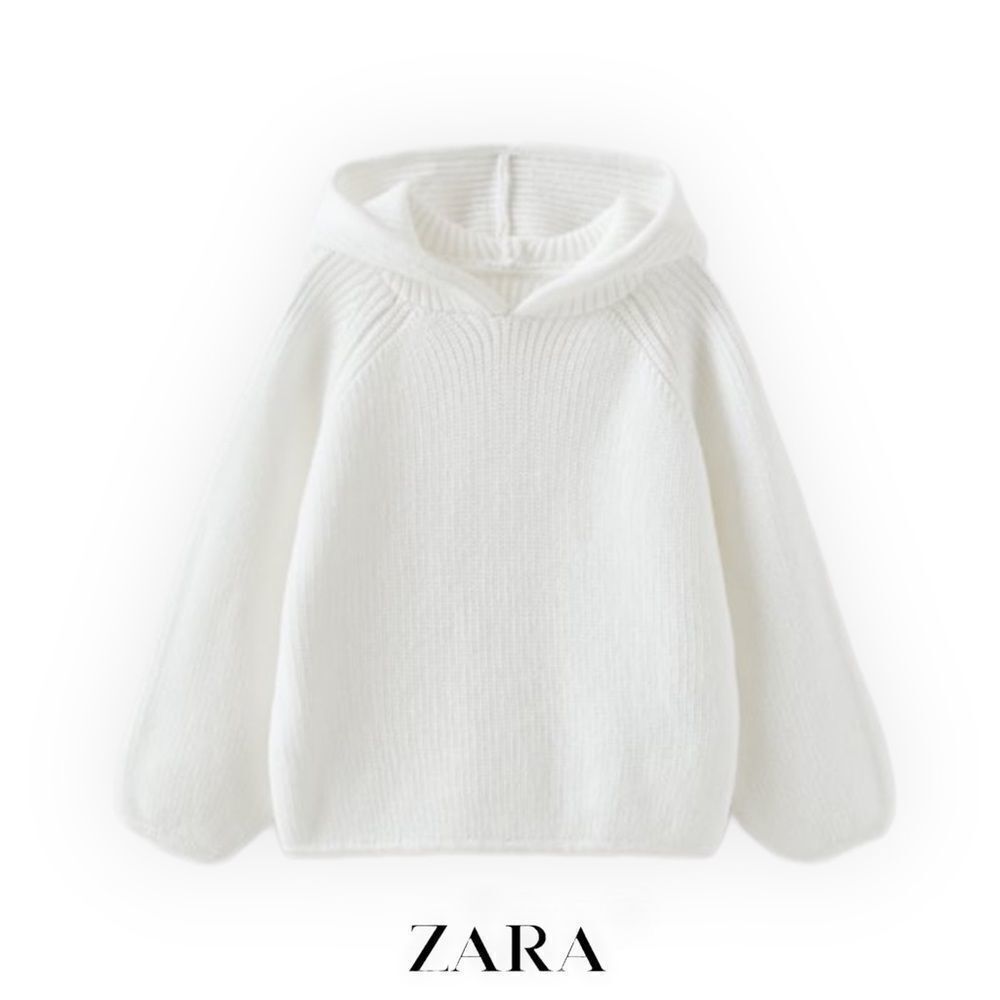 ZARA Kids | White | HOODED RAGLAN KNIT SWEATER